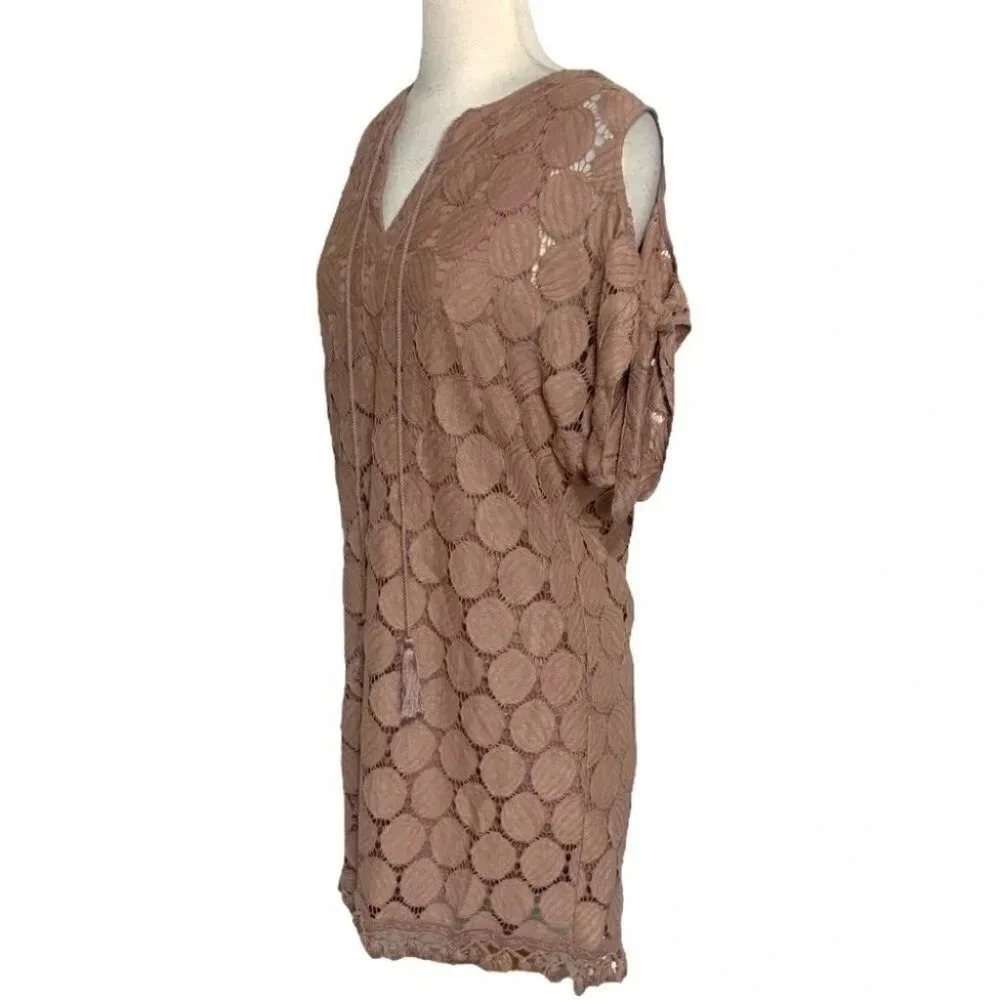 Entro Mauve Circle Lace Cold Shoulder Tassel Shift Dress D9725 Mens Size M